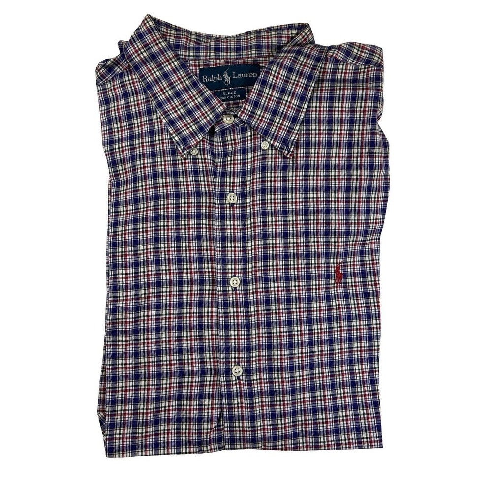 Polo Ralph Lauren Blake Shirt Mens XXL Plaid Button Down Cotton Navy Red Multi